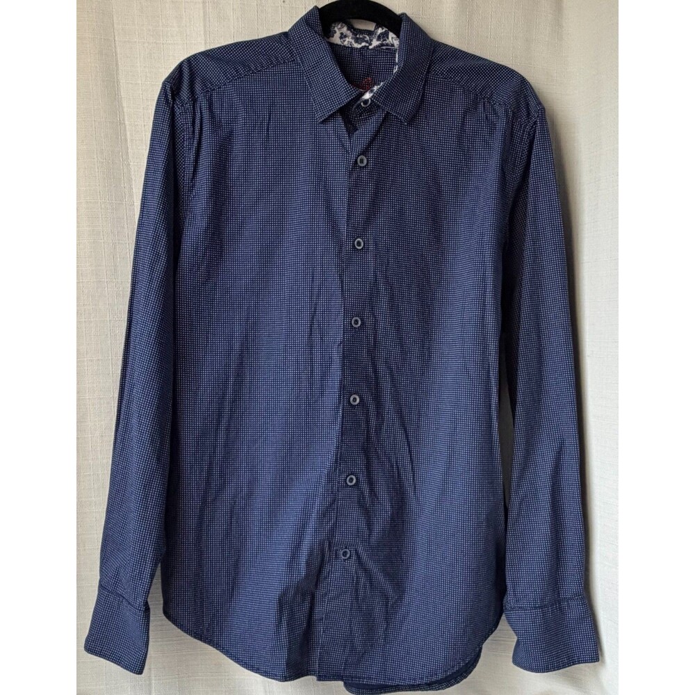 Robert Graham Men M Classic Fit Navy Micro Dot Button Down Shirt Floral Trim